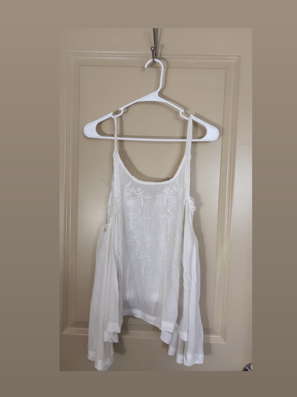 Free People White Embroidered Swing Tank Top